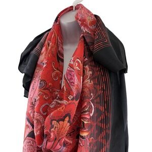 Gottex Silk Scarf Shawl Womens One Size Red Floral Square 55x55 Wrap Foulard NWT